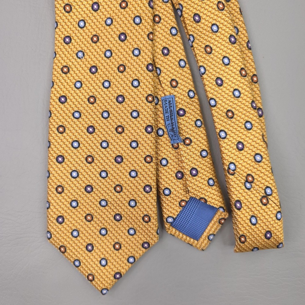 JZ Boulder Tie Mens One Size Yellow Silk Polka Dot Woven Made USA Classic 60"
